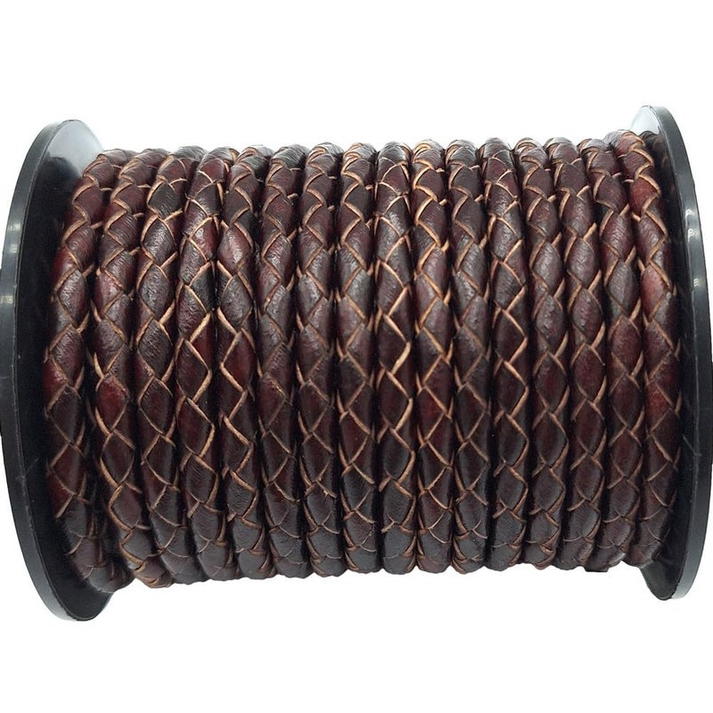 shapesbyX 5 Yards Braided Bolo Cords Regenerated Leather Strap 4.0mm Diameter Round for Jewelry Making or Beading Distressed Brown - Image 3